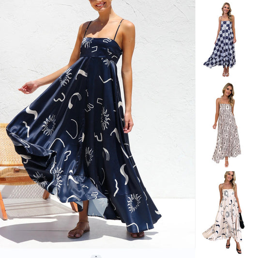 Floral Print Suspender Dress Summer Slim Fit Long Dresses For Womens Clothing